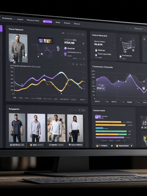 Professional ecommerce analytics dashboard comparison demonstrating visitor identification transformation for mid-market online retailers. Left panel shows traditional ecommerce analytics interface with 95% anonymous gray silhouettes representing unidentified website browsers who view products without purchasing, displaying only basic metrics like page views, bounce rates, and 2-5% conversion data. Right panel demonstrates enterprise-grade visitor intelligence system identifying 55% of anonymous browsers with detailed customer profiles including contact information, demographic data, shopping behavior patterns, purchase intent scoring, and predictive customer lifetime value analysis. Dashboard includes data visualization charts comparing traditional 15% visitor identification rates versus 55% enterprise-grade identification, representing potential $2M-$10M annual revenue recovery for ecommerce companies. Interface displays real-time customer profiles with specific shopping intelligence: Sarah Johnson, Marketing Manager, age 32, $85K income, viewed luxury handbags, compared three brands, returned four times over two weeks. Modern retail-focused design with purple and gold color scheme emphasizes transformation from anonymous browser measurement to systematic revenue recovery through identity resolution technology. Image illustrates Mike Turek's enterprise-grade visitor intelligence methodology adapted for mid-market ecommerce companies, demonstrating how proper customer identification systems reveal millions in hidden revenue opportunities that traditional analytics tools like Google Analytics and Shopify Analytics cannot capture.